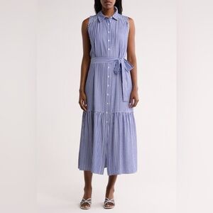 Tommy Hilfiger Seersucker Tie Waist Maxi Shirtdress